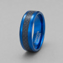 Bague homme anneau tungstene bleu fibre de carbone personnalisable