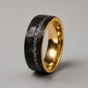 Bague Tungstène Noir Brossé martelé serti Marbre