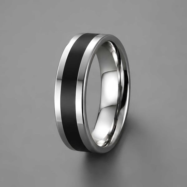 Bague personnalisee titane resine noir anneau homme bande a graver