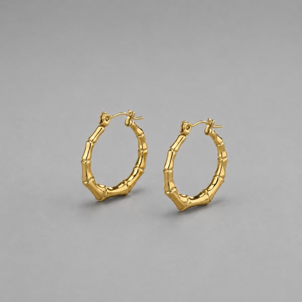 Boucles d'oreilles créoles en acier 316L plaqué or style bambou