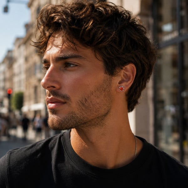 Boucles d'oreilles homme clous acier zirconium - paire