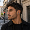 Boucles d'oreilles homme clous acier onyx bleu