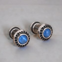 Boucles d'oreilles homme clous acier onyx bleu
