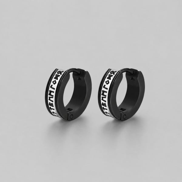 Boucles d'oreilles créoles en acier 316L noir avec runes vikings