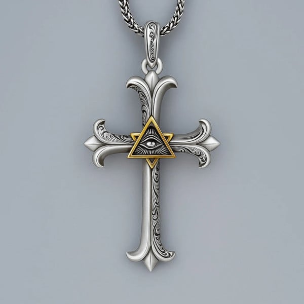 Pendentif homme croix oeil de la providence argent massif
