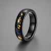 Alliance Galaxy en carbure de tungstène noir avec opale et feuille d’or