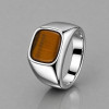 Bague chevalière en acier inoxydable 316L plaqué or avec pierre œil de tigre