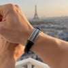 Bracelet homme cuir noir tresse elements acier motif grecque