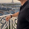 Bracelet homme cuir noir tresse elements acier motif grecque