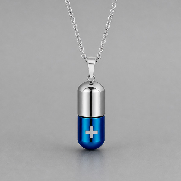 M Pendentif personnalise homme collier Acier capsule ecrin croix a graver personnaliser