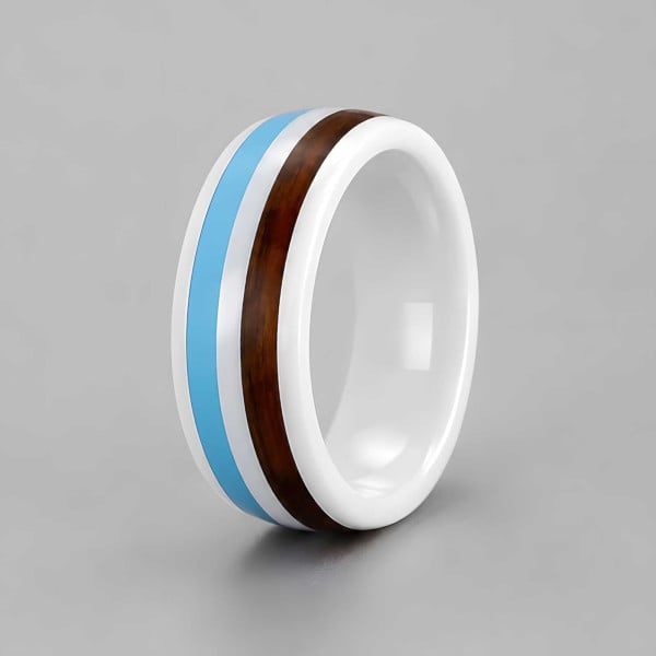 Bague céramique blanche ligne bois