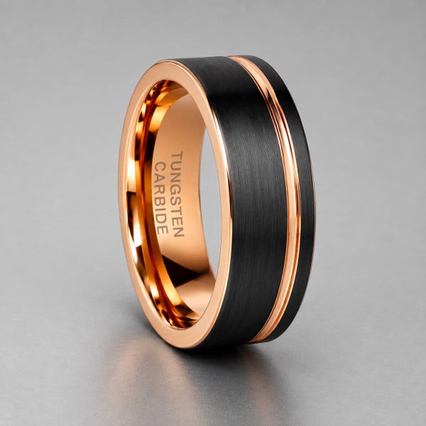 Bague de mariage tungstène noire rainurée (Dupliqué)