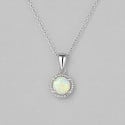Rhodium Plated Sterling Silver Opal Zirconia Pendant Necklace