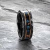 Bague homme en carbure de tungstène noir et pierre minérale – 8 mm