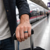 Bague homme en carbure de tungstène noir et pierre minérale – 8 mm