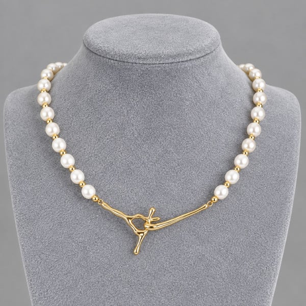 Collana di perle d'acqua dolce bianche AAA da 7 mm con chiusura placcata in oro
