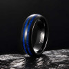 Bague mariage personnalisee tungstene noir lignes bleues bois