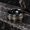 Bague tungstène brossée facettée ligne bois personnalisable (Dupliqué)