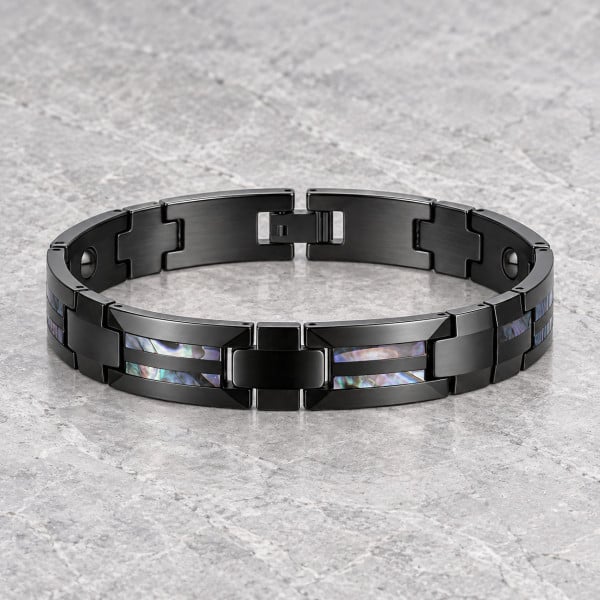 Bracelet homme ceramique noire nacre abalone magnetique