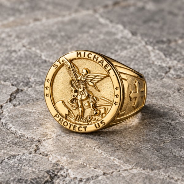Bague homme saint michael chevaliere protection acier