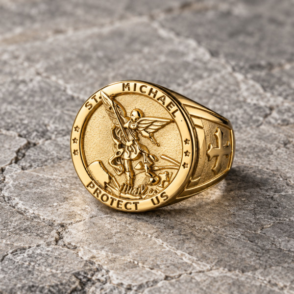 Saint michael knightly protection steel men's ring
