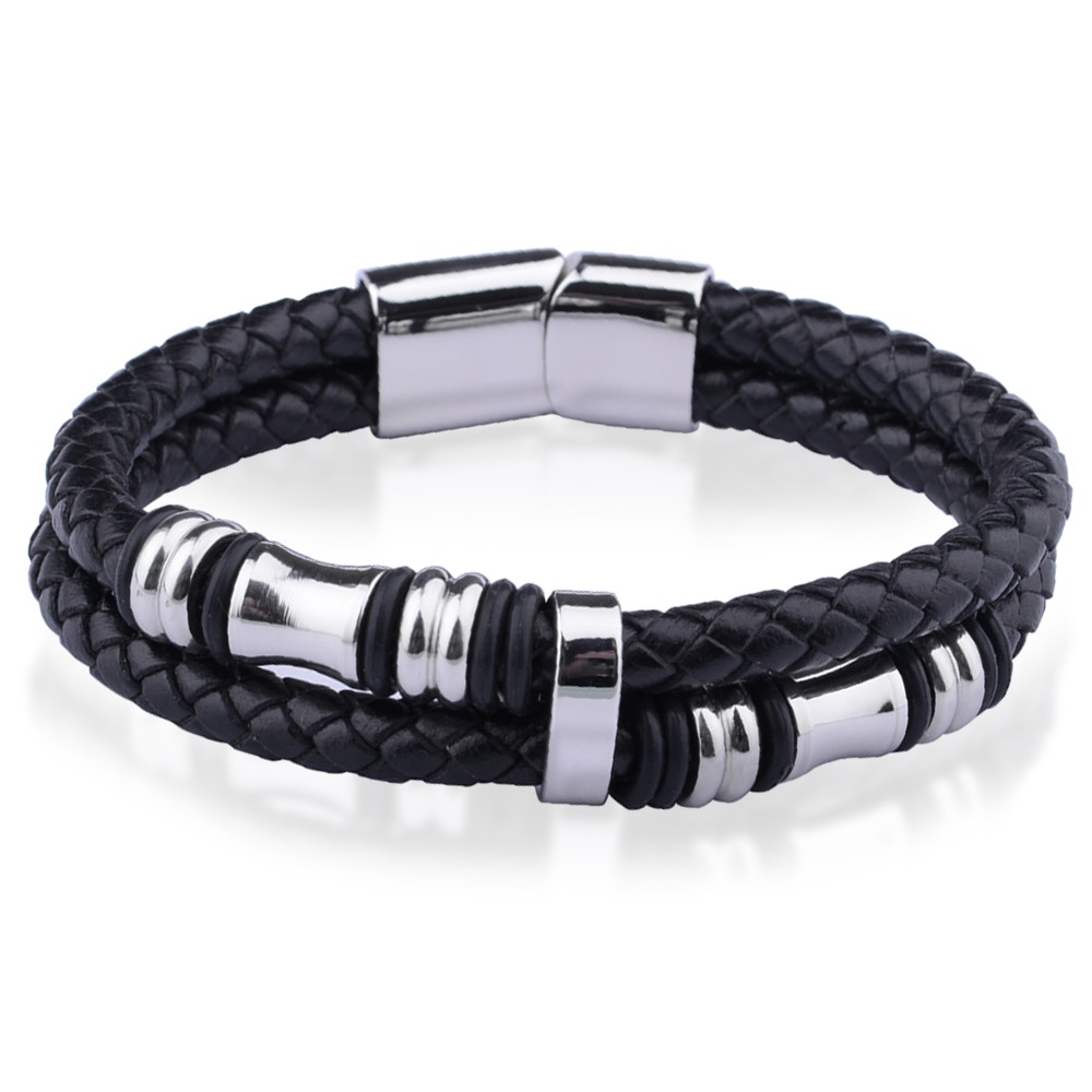 Men's Leather Stainless Steel Bracelet BijouxStore webid897