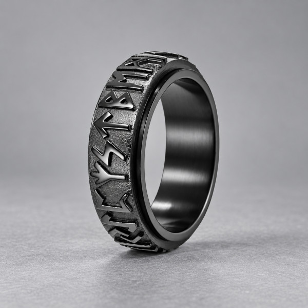 N Bague homme anti stress tournant acier runes viking personnalisable