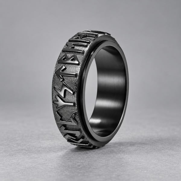 Men's anti-stress ring rotating steel Viking runes customizable