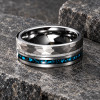 Bague homme en carbure de tungstène turquoise et corne – 8 mm
