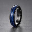 Bague mariage personnalisee tungstene noir lignes bleues bois