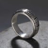 Bague homme argent dome tournant double ligne motif grecque