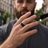 Bague tungstène noir et corne alliance pour homme femme