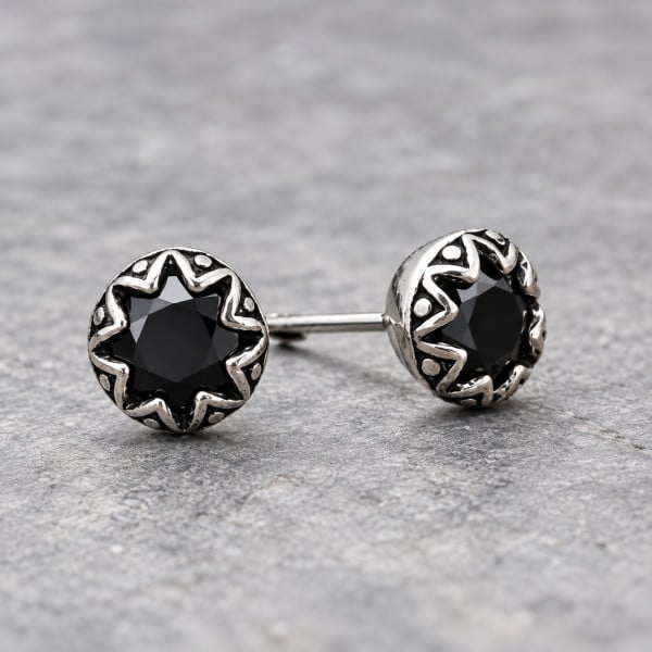 Boucles d'oreilles clous argent homme femme onyx noir