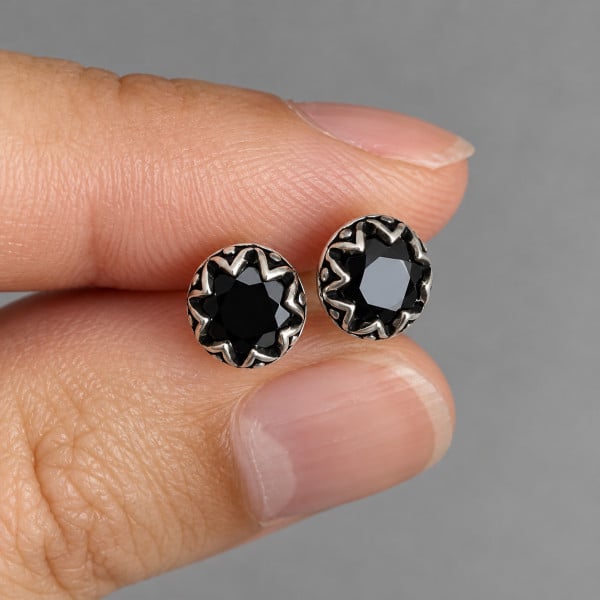 Boucles d'oreilles clous argent homme femme onyx noir