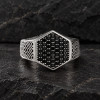 Bague argent ouverte chevalière hexagone