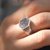 Bague argent ouverte chevalière hexagone