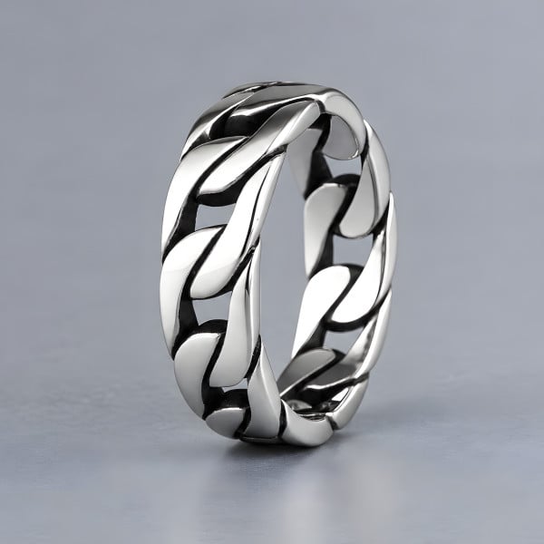 Bague homme chaine argent rhodie