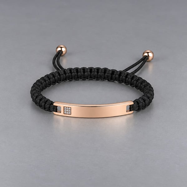 D Bracelet personnalise couple nylon tresse zirconium plaque acier