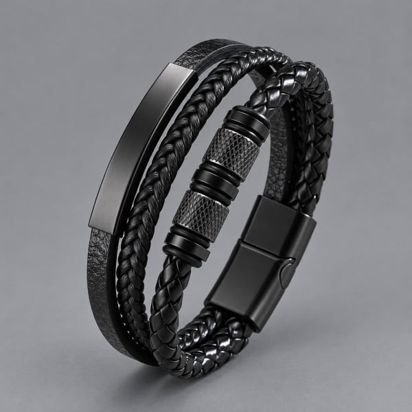 Bracelet personnalisable cuir homme multi ligne gourmette acier