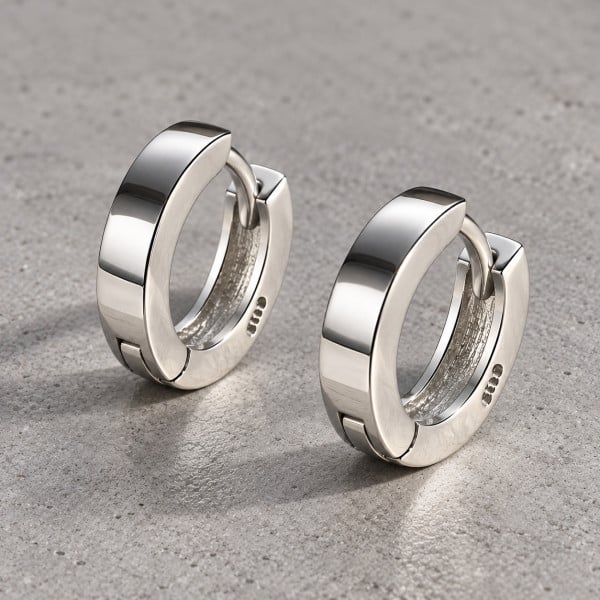 L Boucles d'oreille argent plaque rhodium creoles homme femme