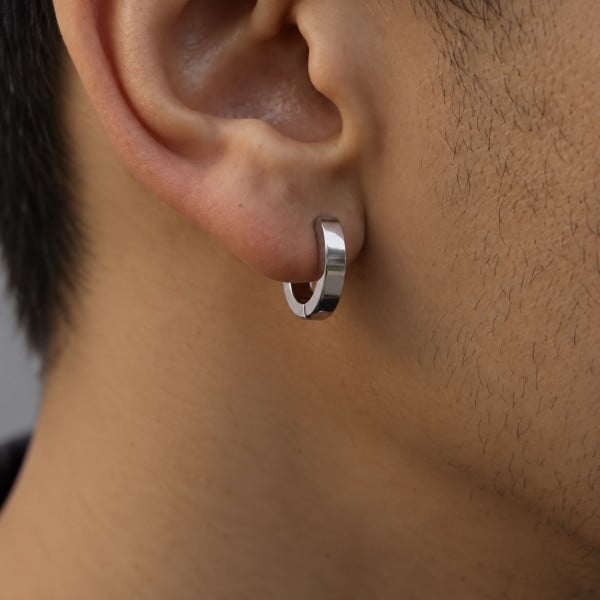 L Boucles d'oreille argent plaque rhodium creoles homme femme