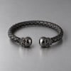 N Bracelet jonc cuir tressé tête de mort