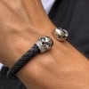 M Bracelet jonc cuir tressé tête de mort