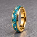 Bague homme tungstene anneau ruban turquoise a graver
