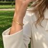 Brazalete rígido con cadena para mujer en acero inoxidable chapado en oro – Personalizable y ajustable
