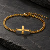 D Bracelet femme avec croix en acier inoxydable – Personnalisable et ajustable