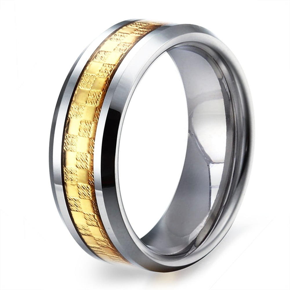 Men's Tungsten Carbide Custom Engraved Band Ring Carbon Fiber Inlay