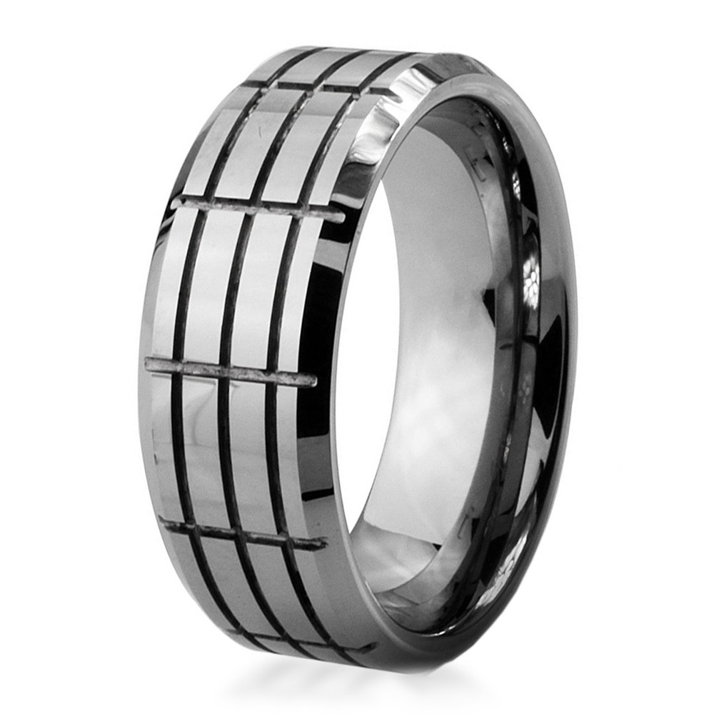 Men's Grooved Custom Engraved Tungsten Band Ring BijouxStore webid852