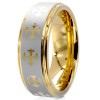 Bague homme anneau tungstene motif croix plaque or