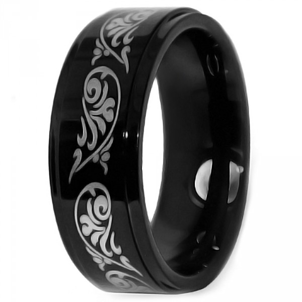 IP Black Men's Tungsten Laser Engraved Celtic Pattern Band Ring